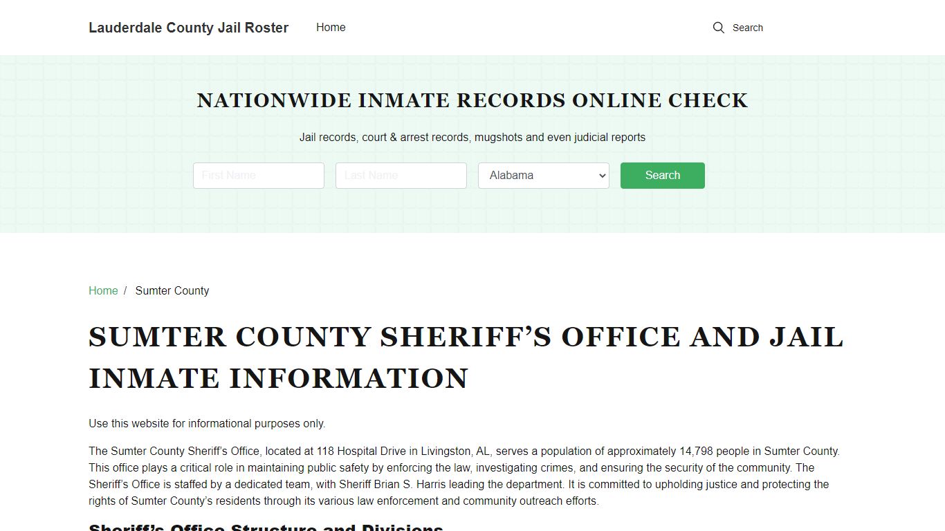 Sumter County Sheriff, AL, Jail Inmate Search, Recent Arrests